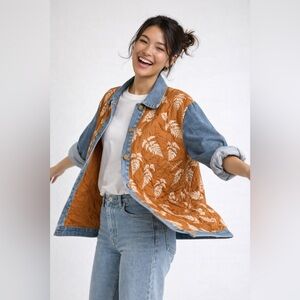 Lucy Avenue Quilted Jean Oversized Shacket with Pockets - Size L